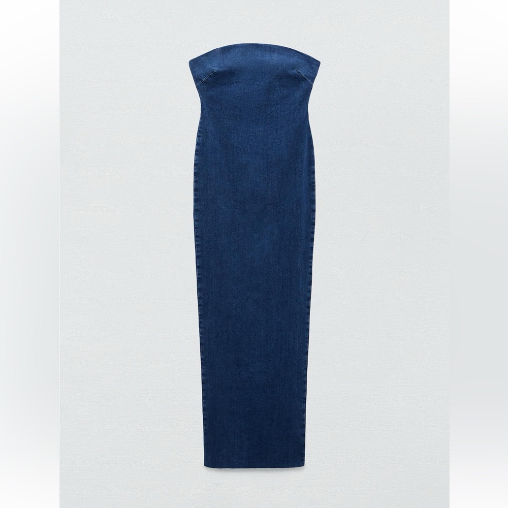 Zara Strapless Denim Dress - Blue